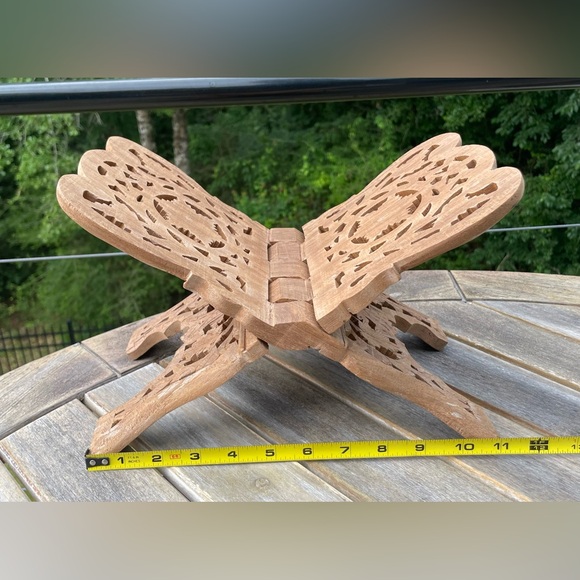 Vintage Hand Carved Wood Folding Cookbook Holder Bible Book Display Stand - Picture 8 of 8